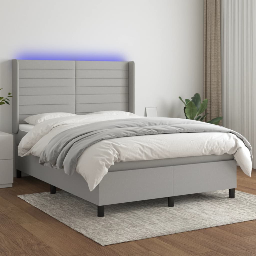 The Living Store Sommier à lattes de lit matelas LED Gris clair 140x190 cm Tissu - Sommier Tapissier - Lit Plateforme - Lit Avec Led - Matelas À Ressorts Ensachés - Têted Lit Ajustable