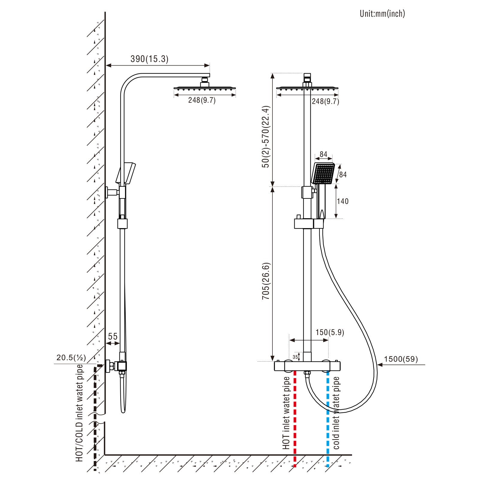 Ensemble de douche Auralum max, Colonne de douche thermostatique ，Chromé et noir - EU Modèle - 4