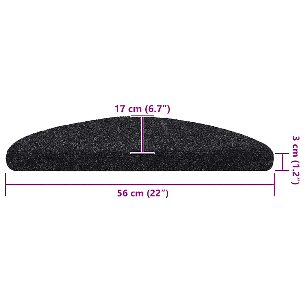 Tapis d'escalier autocollants 20 pièces 56 x 17 x 3 cm Noir Demi-rond vidaXL - 3
