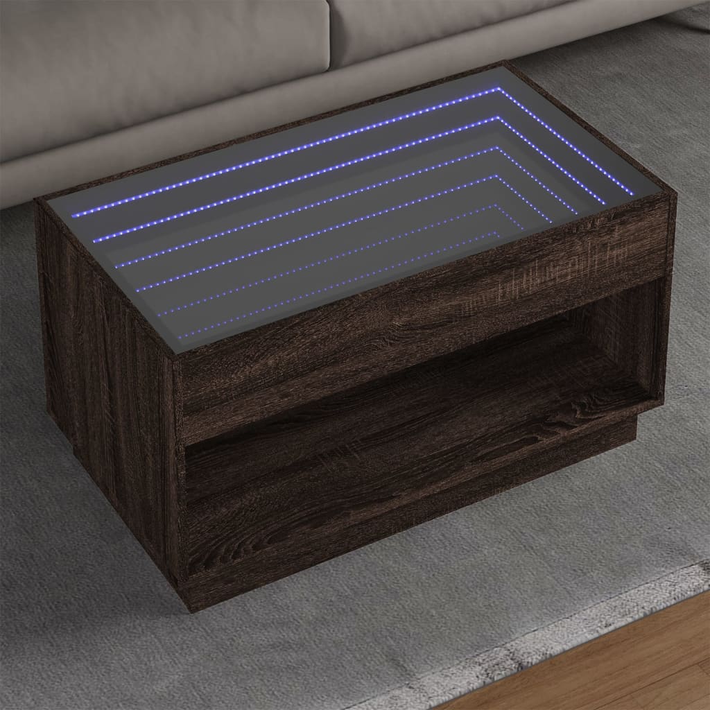 Stolik kawowy z LED Infinity, brązowy dąb, 90x50x50 cm vidaXL