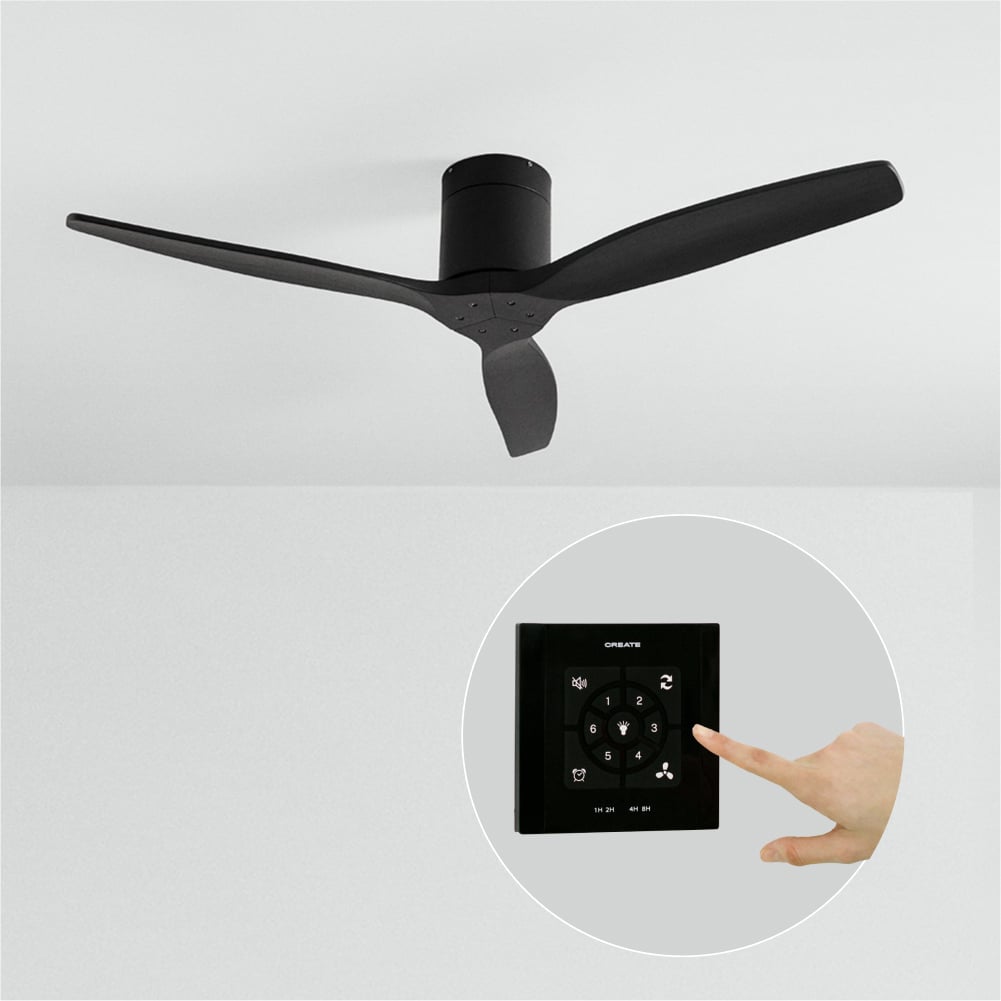 CREATE- WIND CALM M - Ventilador de teto silencioso de 40 W com pás técnicas em ABS Ø132cm - sem luz - com controlo de parede - 2
