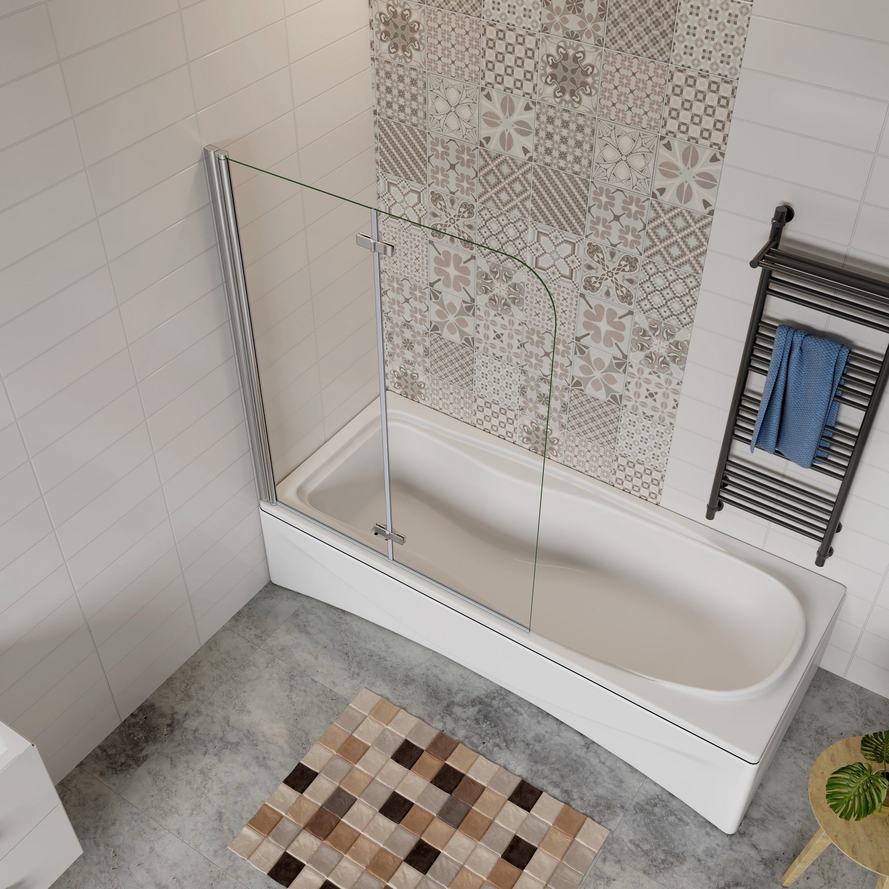 AICA Sanitaire pare baignoire 90x140cm en verre 6mm anticalcaire clair pare baignoire pivotante pliante à deux volets - 2
