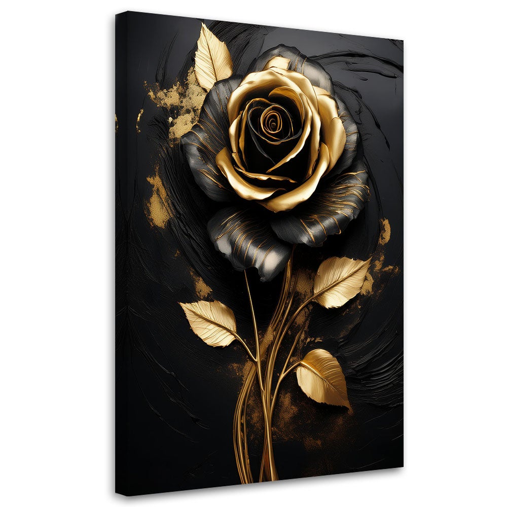 Obraz na płótnie, Róża Kwiat Złoto Czarny Glamour 80x120