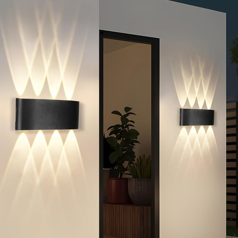 ZMH Kinkiet LED do użytku wewnątrz: zestaw 2 czarnych, zewnętrznych kinkietów z regulacją strumienia światła 7 W, IP65