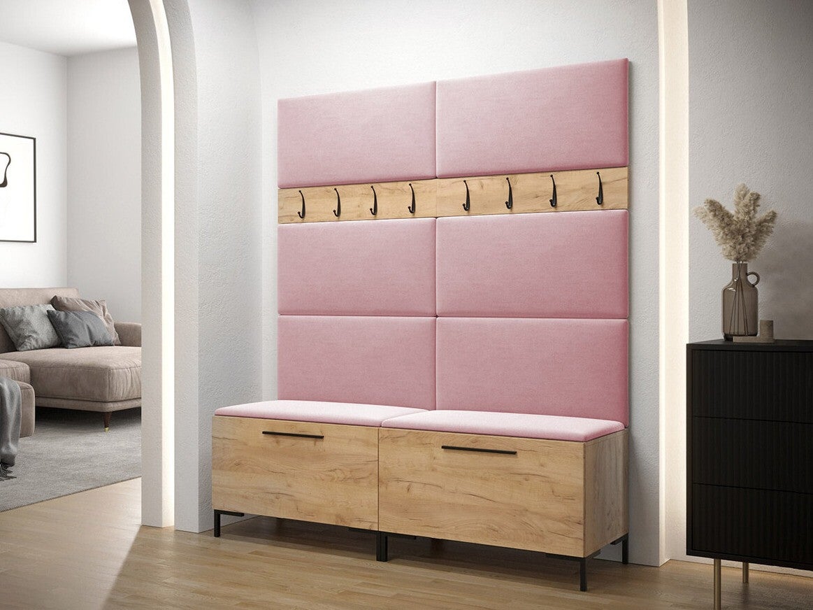 Conjunto para corredor Tivsoa 101, 196x168x46cm, Craft carvalho, Placa de aglomerado laminado, Tecido, Colocado, Montado nas parede - 2