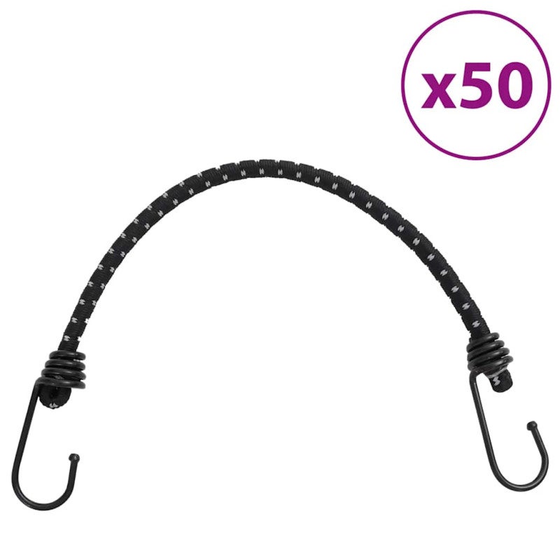 Elastyczne liny z hakami odblaskowymi VidaXL - 50 sztuk 38 cm