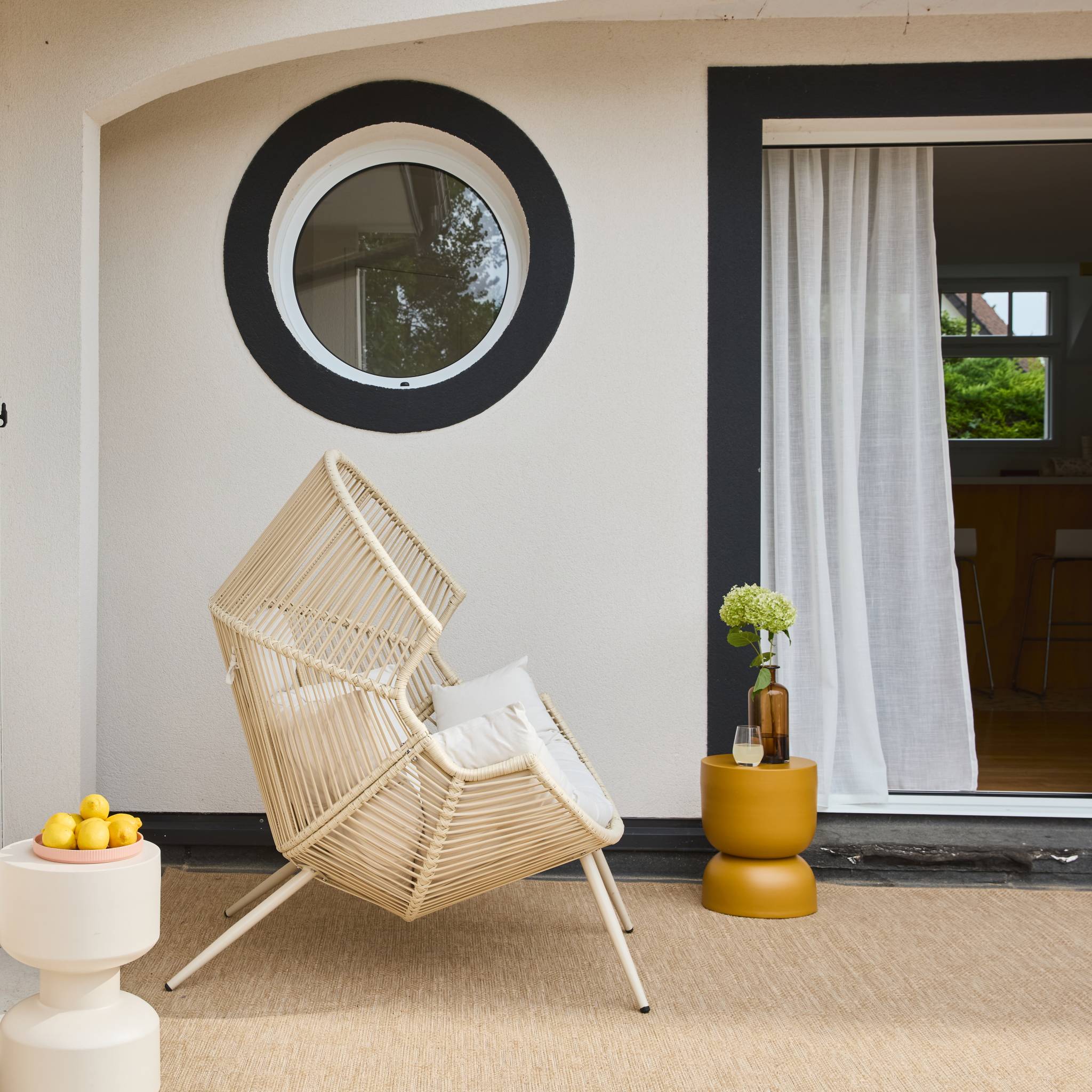 Fauteuil oeuf de jardin acier et résine beige - Salenza SOLENZA - 3