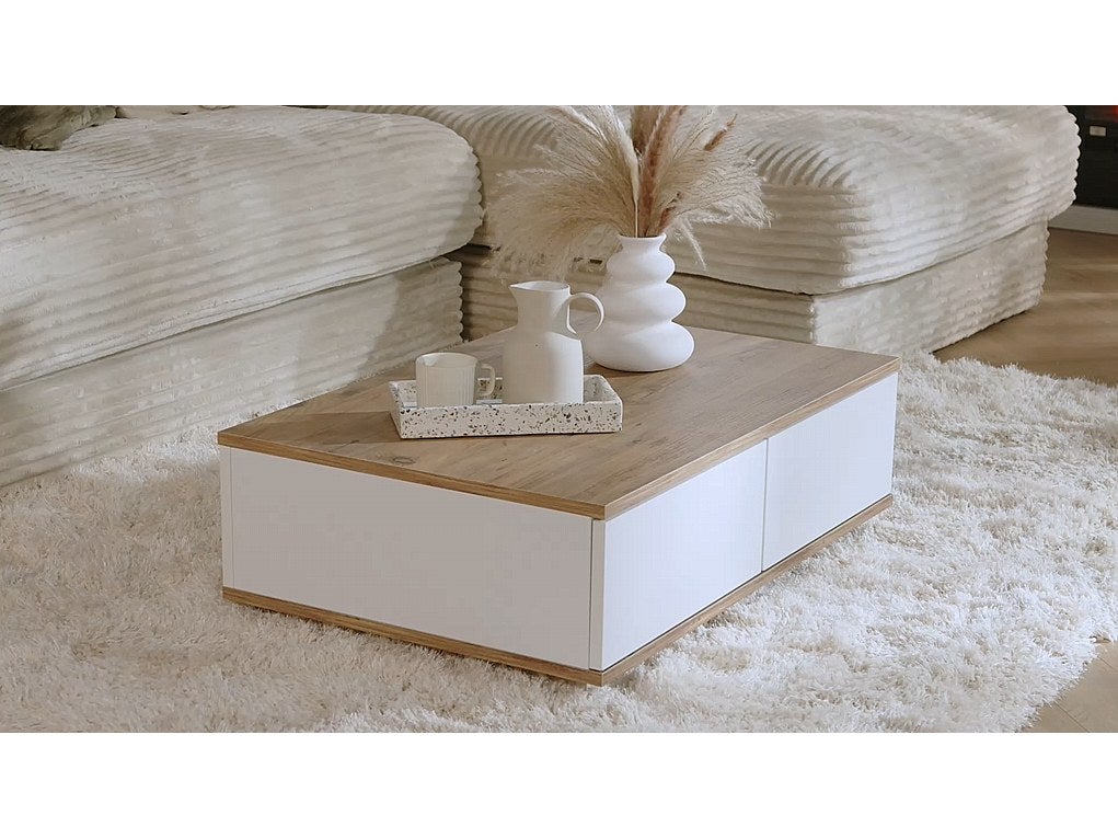 Table basse avec 2 portes - Naturel et Blanc - LOTULA - 6