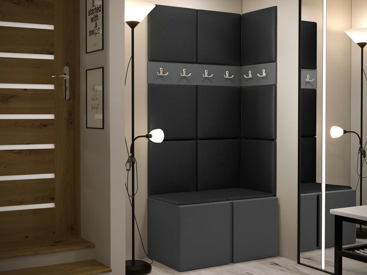 Conjunto para corredor Hartford 264, 186x84x46cm, Grafite, Couro Ecológico, Placa de aglomerado laminado, Colocado, Montado nas parede - 2