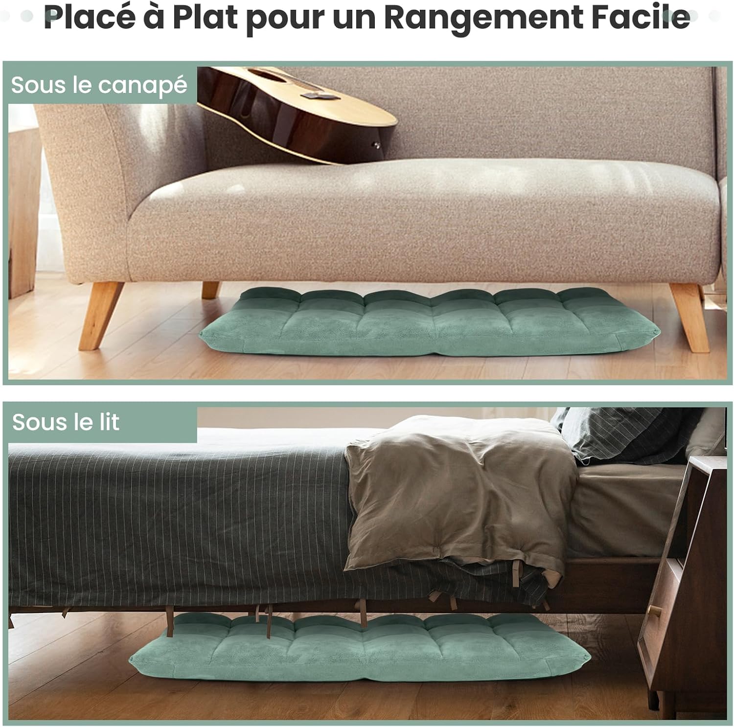 Canapé Paresseux Tatami Pliable Chaise de Plancher Coussin de Chaise de Lit Siège de Sol pour Maison, Bureau 105 x 56 x 15 CM (Vert Clair) - 8