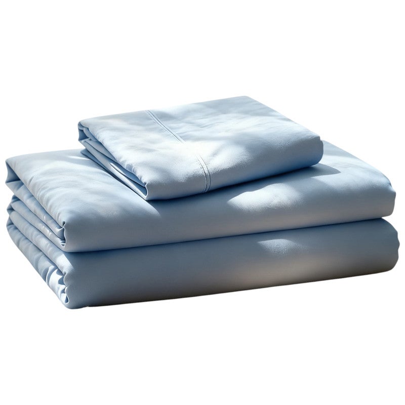 Juego de Sábanas 100% Algodón | 3 Piezas | Bajera Ajustable 30 CM | Funda Almohada Boca Abierta | Hipoalergénico, Absorbe Humedad | Celeste Cama 90 - 9