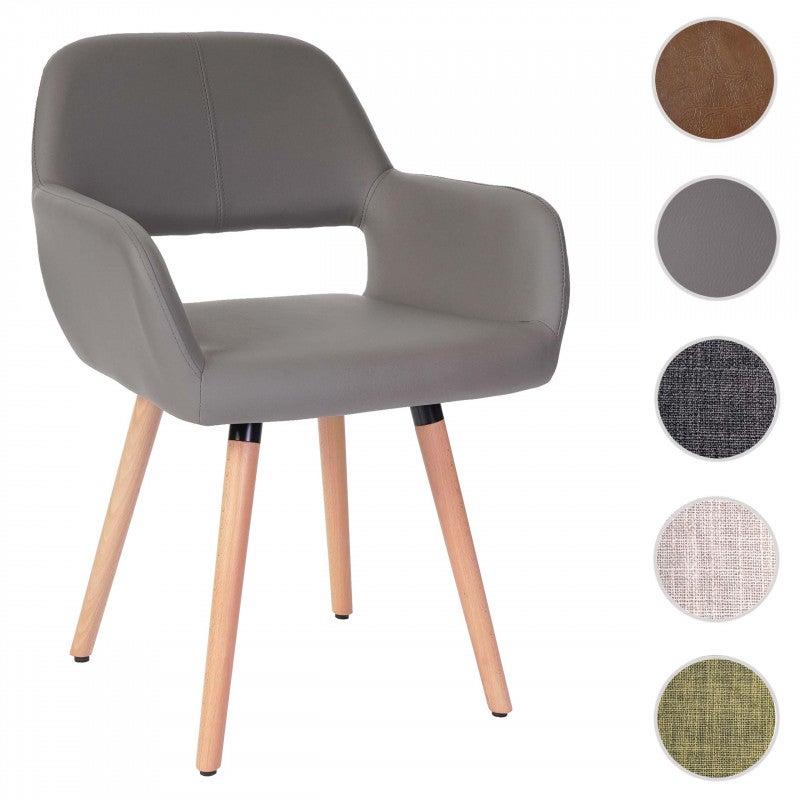 Krzesło do jadalni HWC-A50 II, krzesło kuchenne, design retro 50s ~ imitacja skóry, taupe-szary, jasne nogi