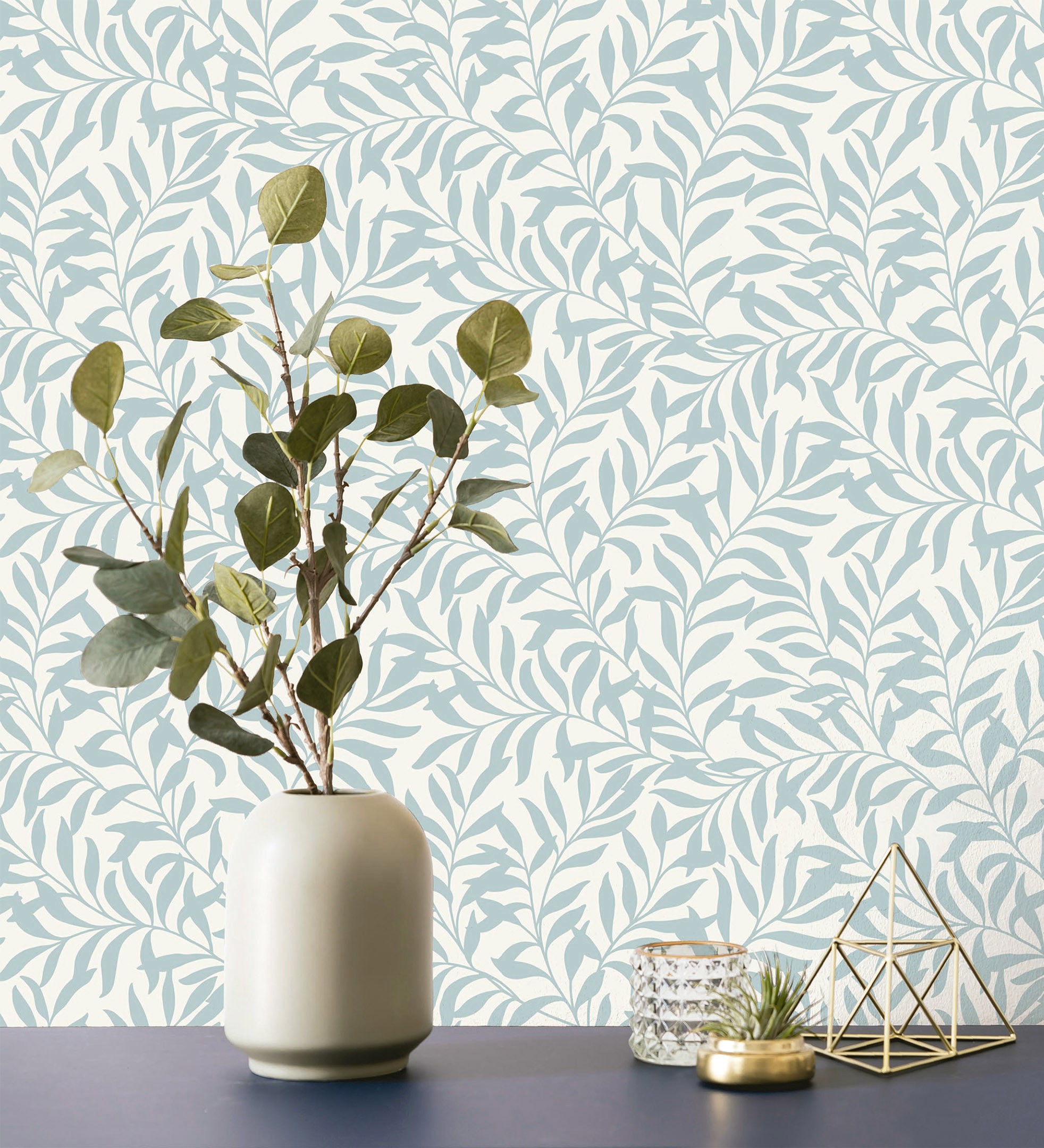Papel pintado vinílico ecológico de hojas efecto nacarado color azul - didier 681208 de gaulan - rollo de 10 m x 0,53 m