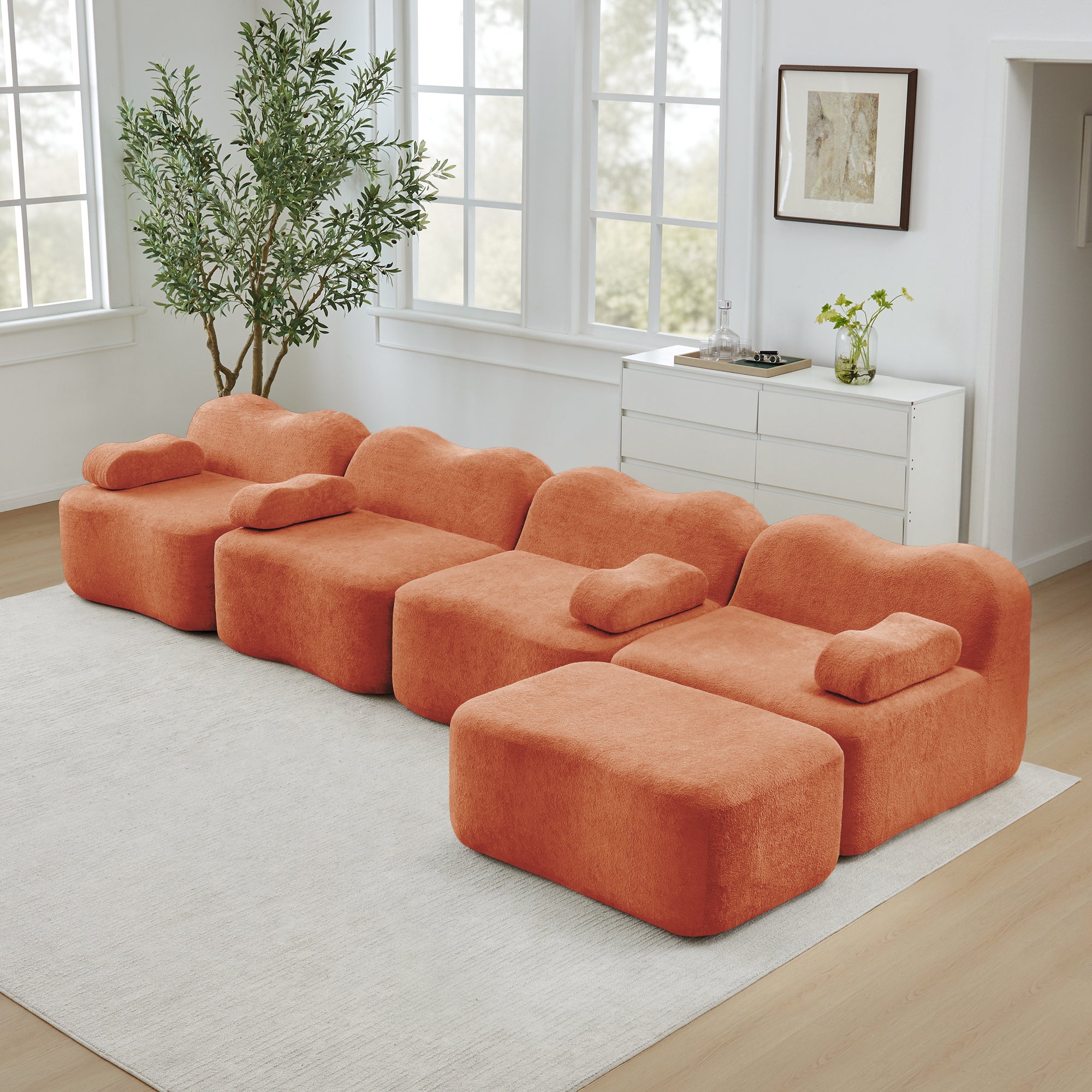 Canapé modulable 4 places sans structure, mousse 32D, orange | Leroy Merlin