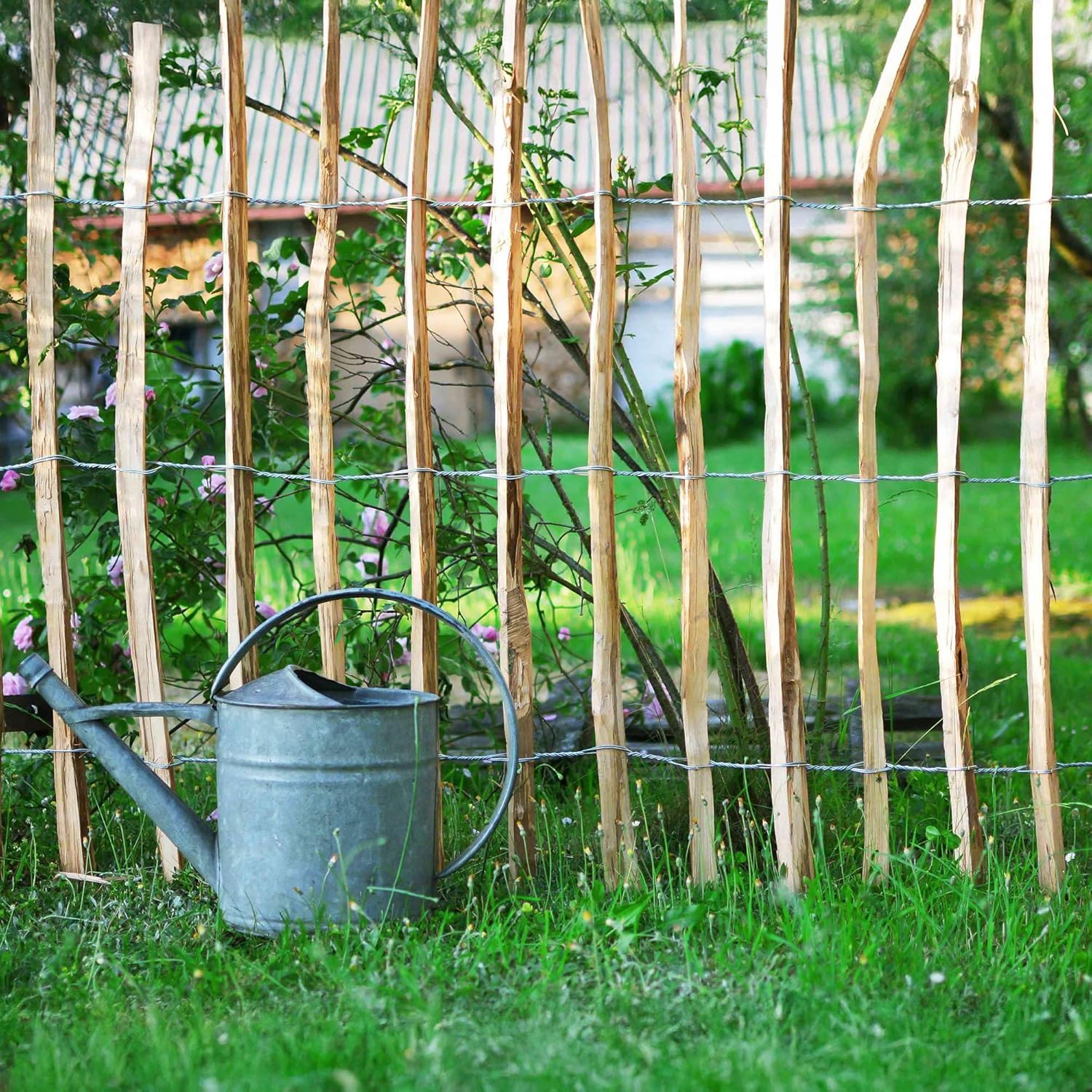 BOGATECO Clôture à piquets en bois de châtaignier noisetier 60 cm de haut x 500 cm de long | Espacement des lattes 4-5 cm | Durable - 9
