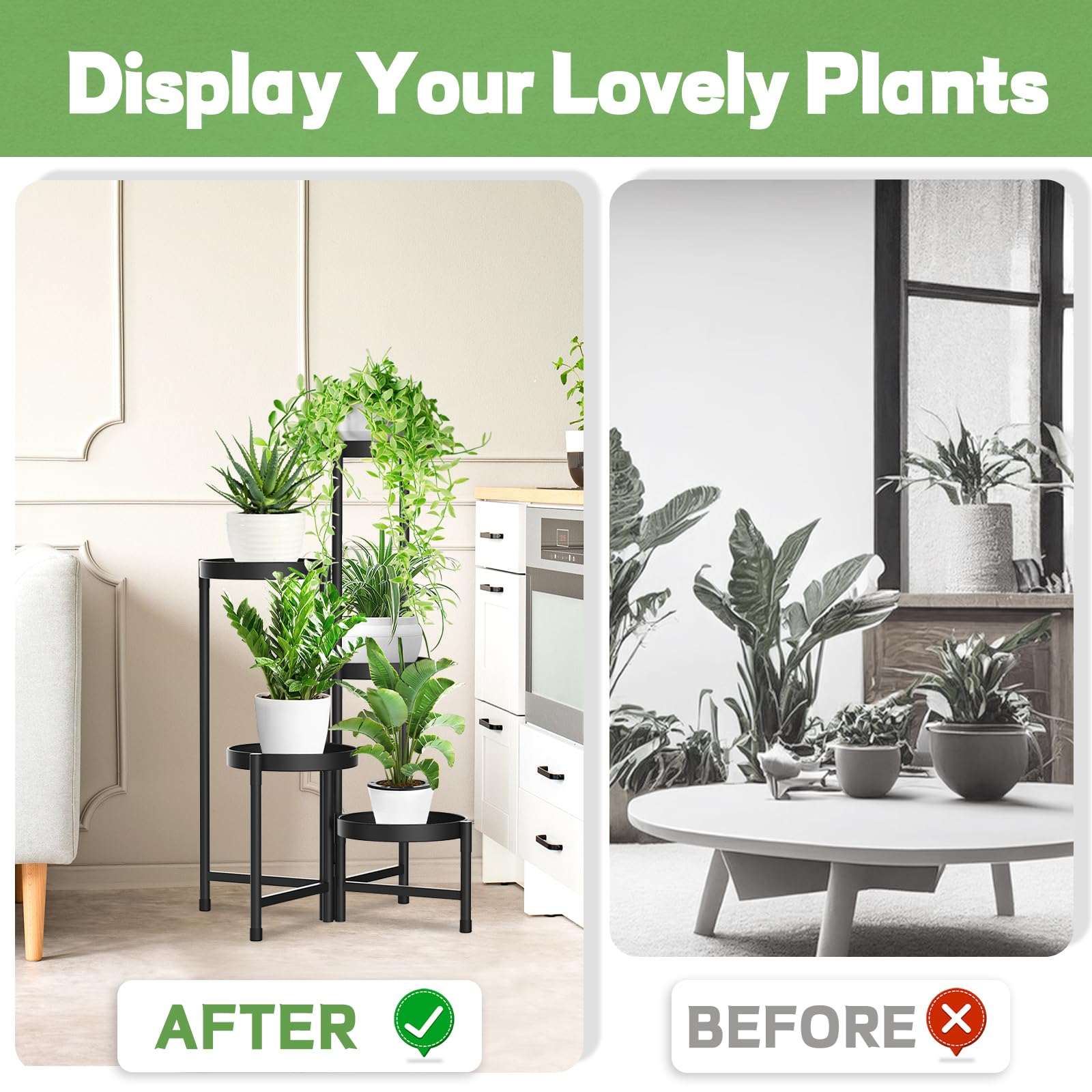 Étagère Métallique 5 Niveaux Design Moderne pour Plantes - Pliable, Résistante & Style Industriel - Idéale Salon, Balcon ou Jardin - Noir - 6