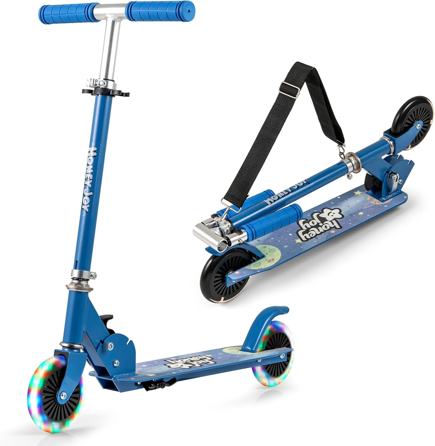 Hulajnoga dla Dzieci Powyżej 3 Lat, Regulowana Wysokość 70-75-80 cm, z Podświetlanymi Kołami LED i Tylnym Hamulcem, Składana Konstrukcja