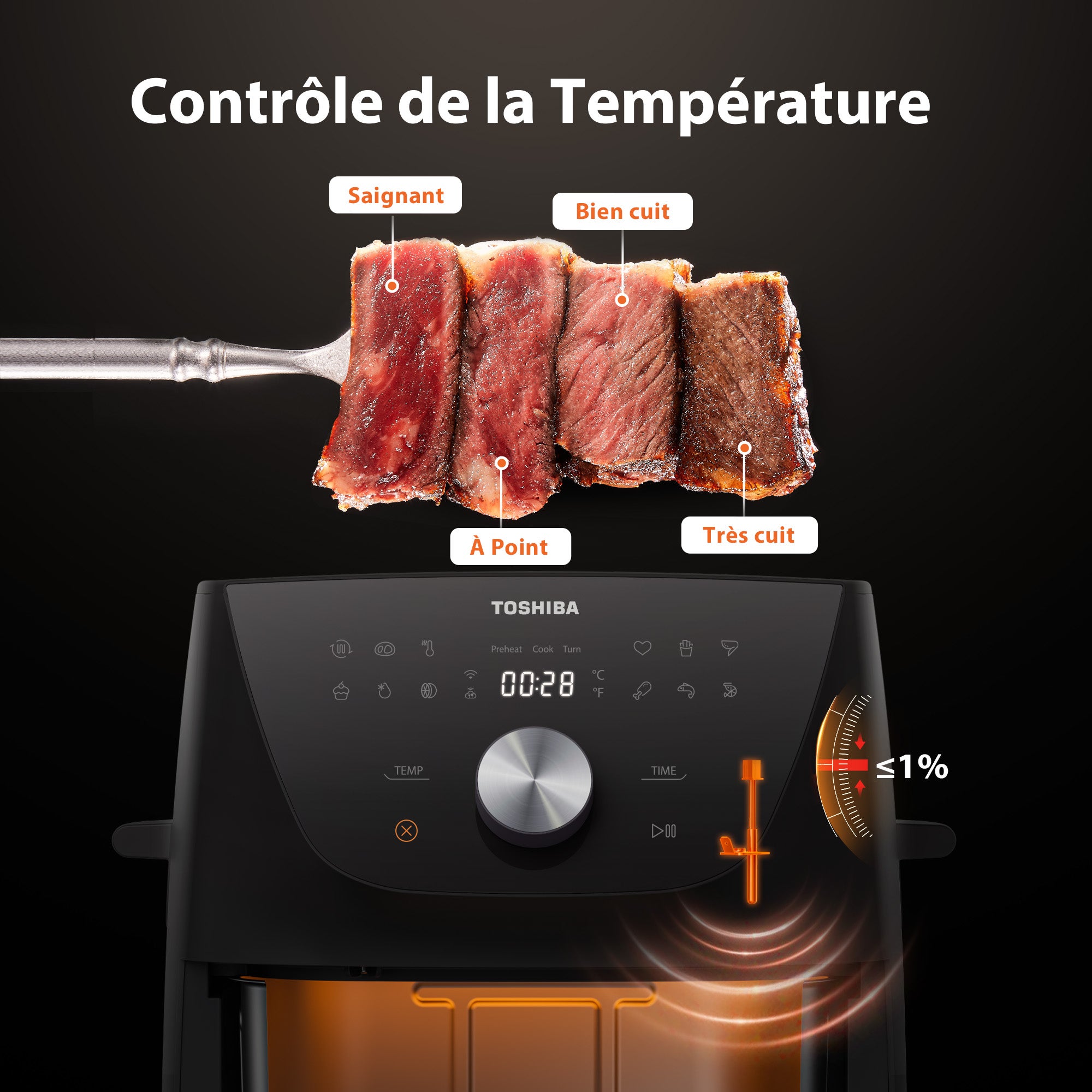 Friteuse sans huile TOSHIBA AirFryer Capacité 7,4L - 12 menus prédéfinis et fonction - 1850W - 10