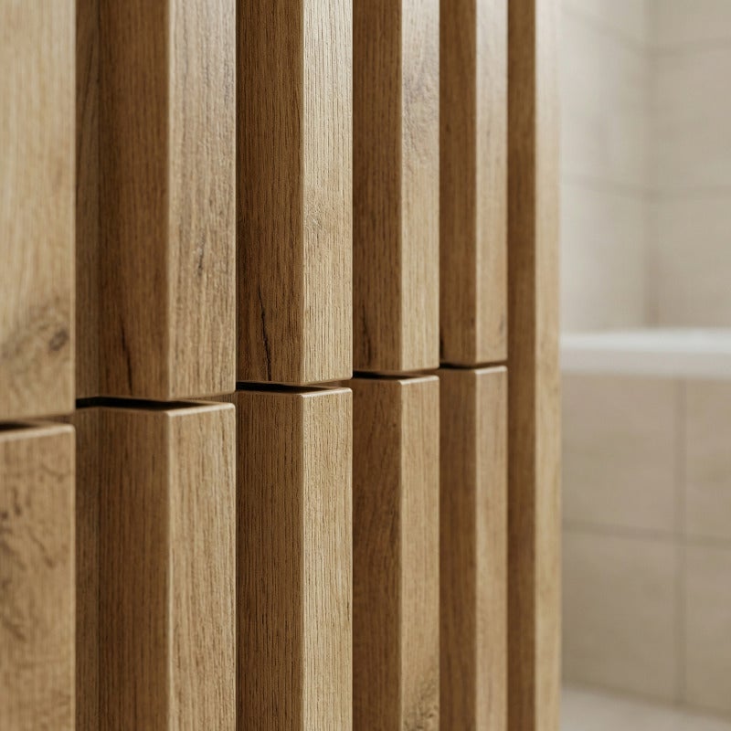 Meuble salle de bain suspendu 60 x 56 x 46 cm avec lavabo décor lattes chêne mat Delano SAT (DELANO60ZDSAT) - 4