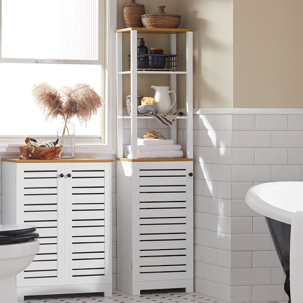 Armario Baño Alta Mueble Columna de baño Armario para baño con 5 Estantes Estanterías de baño Blanco Medidas: 40x30x160cm BZR43-W SoBuy ES - 9