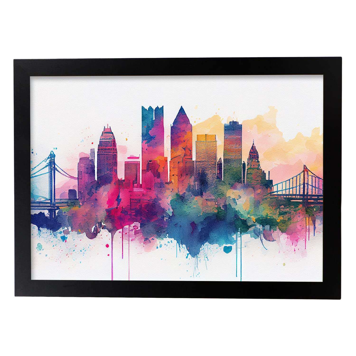 Nacnic poster de pittsburgh en estilo acuarela ilustraciones a todo color de ciudades y monumentos del mundo diseño moderno y a3 con marco negro