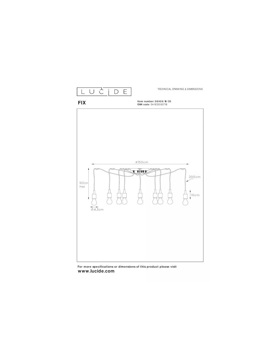 FIX-Suspension 10 Lumières Ø modulable - Lucide - 5