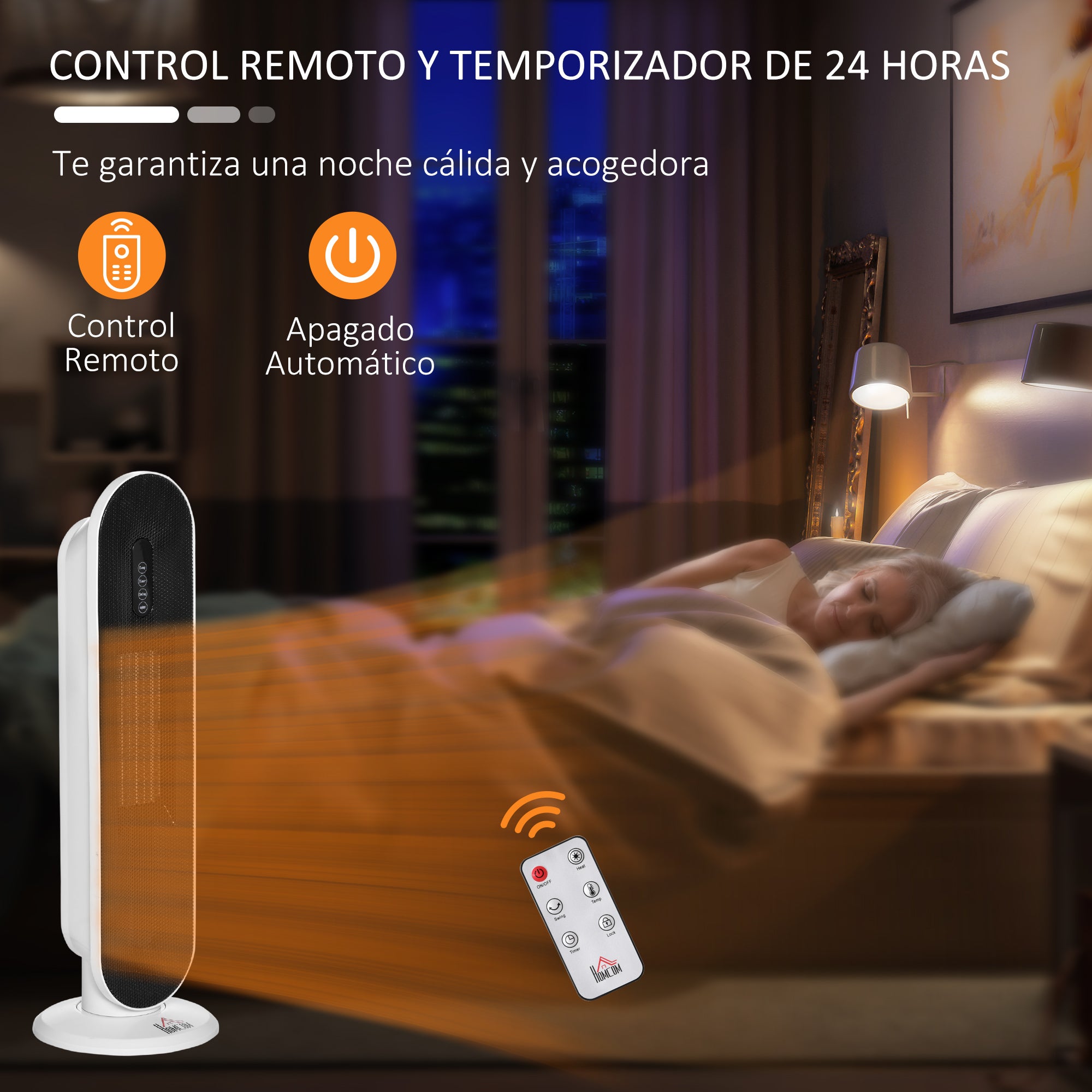 Calefactor cerámico torre 1200W / 2000W HOMCOM 21x21x63.5 cm - 4