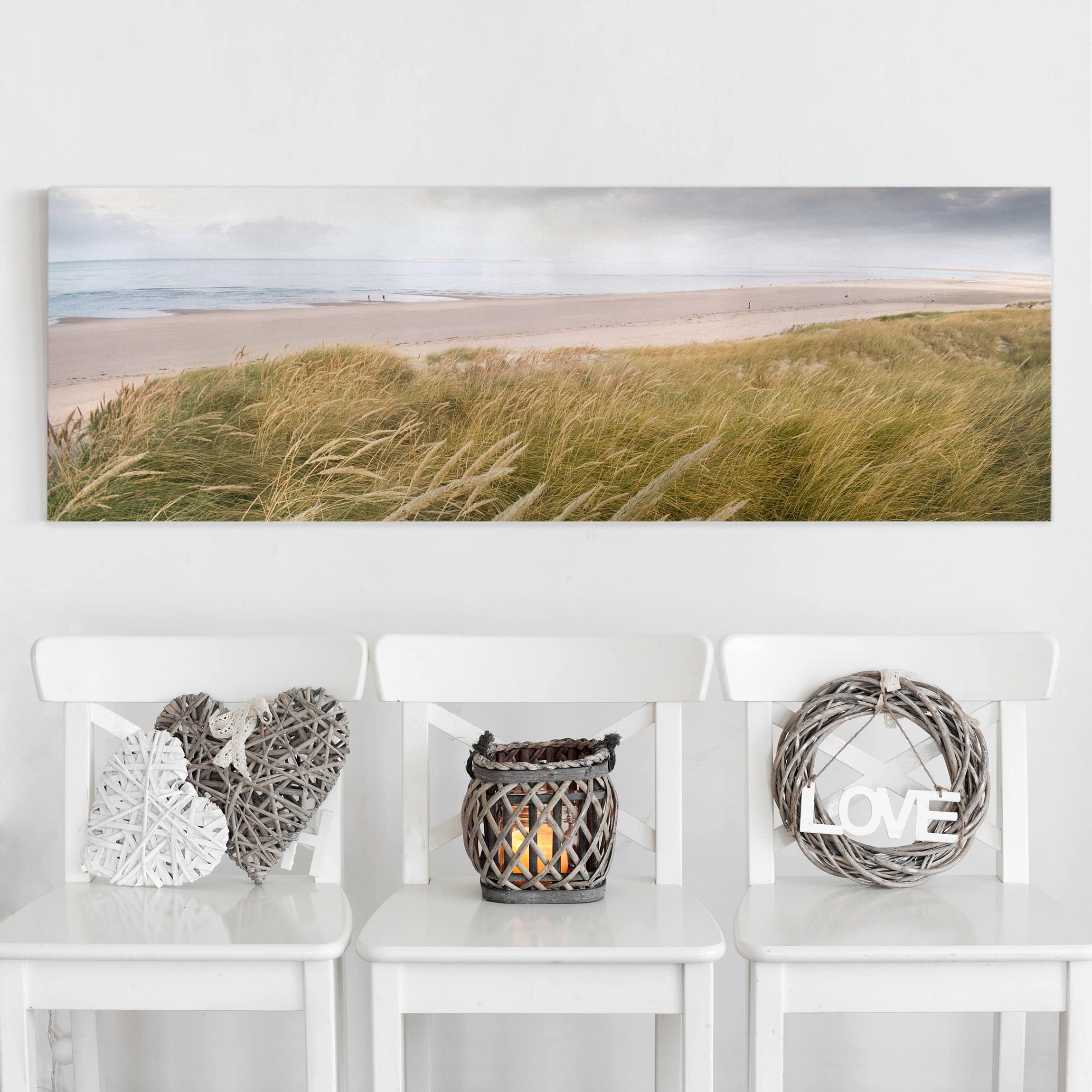 Lienzo cuadro en lienzo bastidor impresion en lienzo beige cielo paisaje playa mar dunas de arena 183 dormitorio salón pasillo 90 x 30 cm
