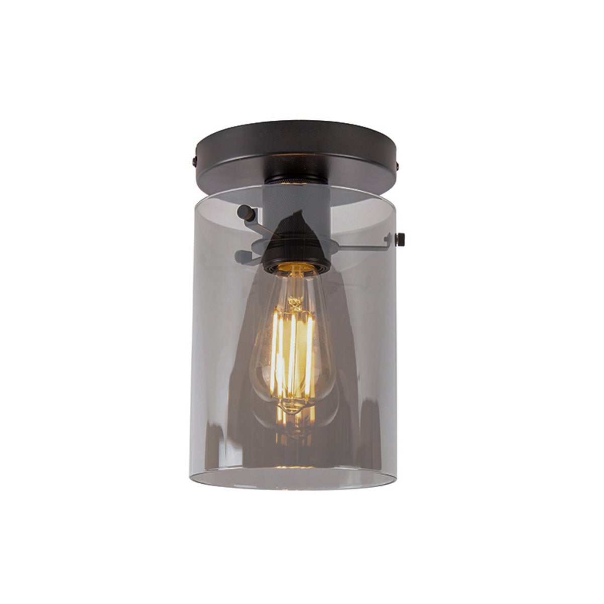 Designerska lampa sufitowa czarna z dymionym szkłem - Dome