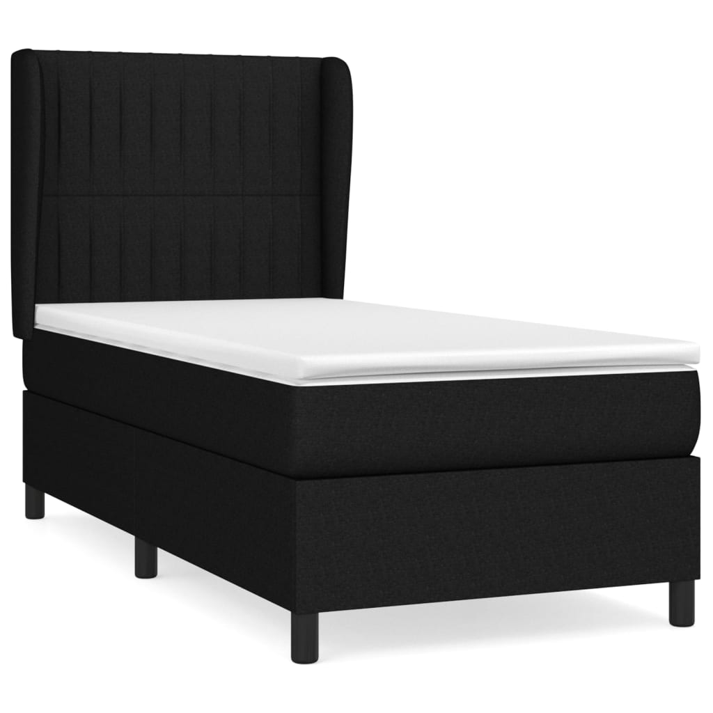 Maison Exclusive - Sommier à lattes de lit avec matelas Noir 90x190 cm Tissu - 2