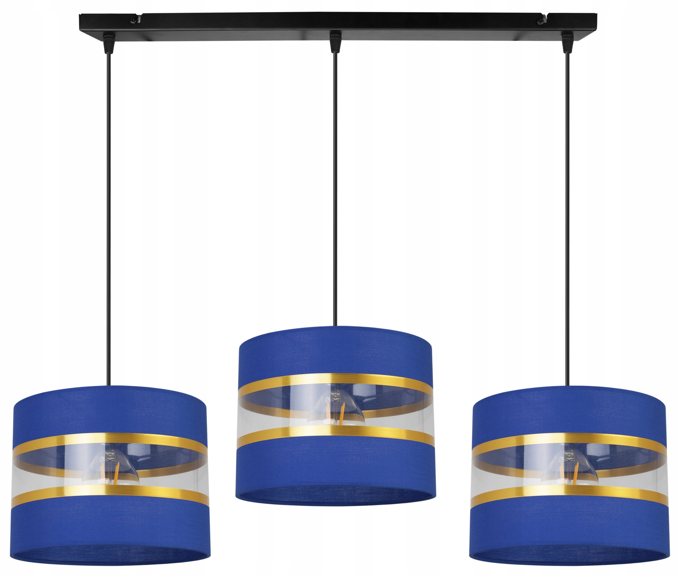 Lampa sufitowa wisząca Elegance Gold boho 3xE27 abażur walec czarno/niebieski Light Home LH
