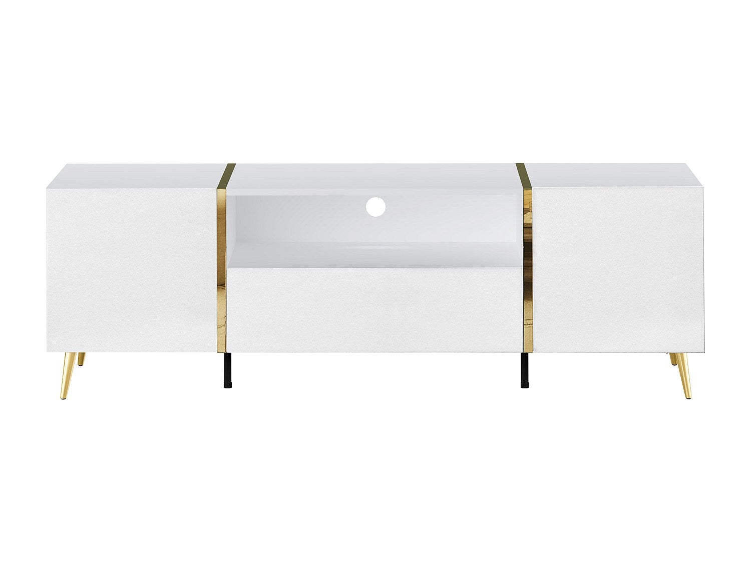 Meuble TV avec 2 portes, 1 tiroir et 1 niche - Blanc brillant et Doré - MARZIALO - 2