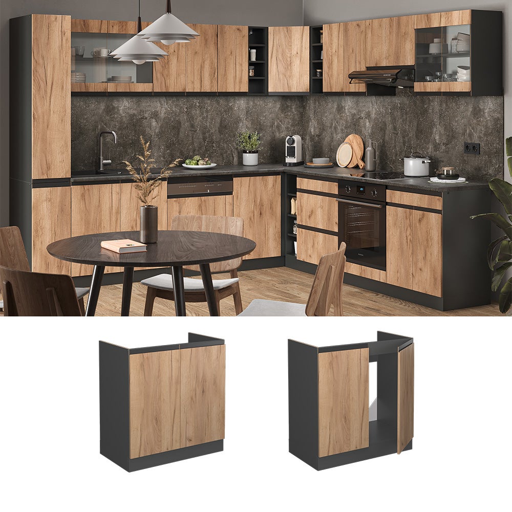 Vicco Meuble cuisine R-Line, Chêne de force doré, 80cm J-Shape, sans PT - 2