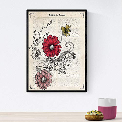 Affiche De Fleurs Rouges Et Roses. Florons Flores Avec Un Style Ancien. Conception De Botanica Et Plantes. Cadre En Bois Clair A3