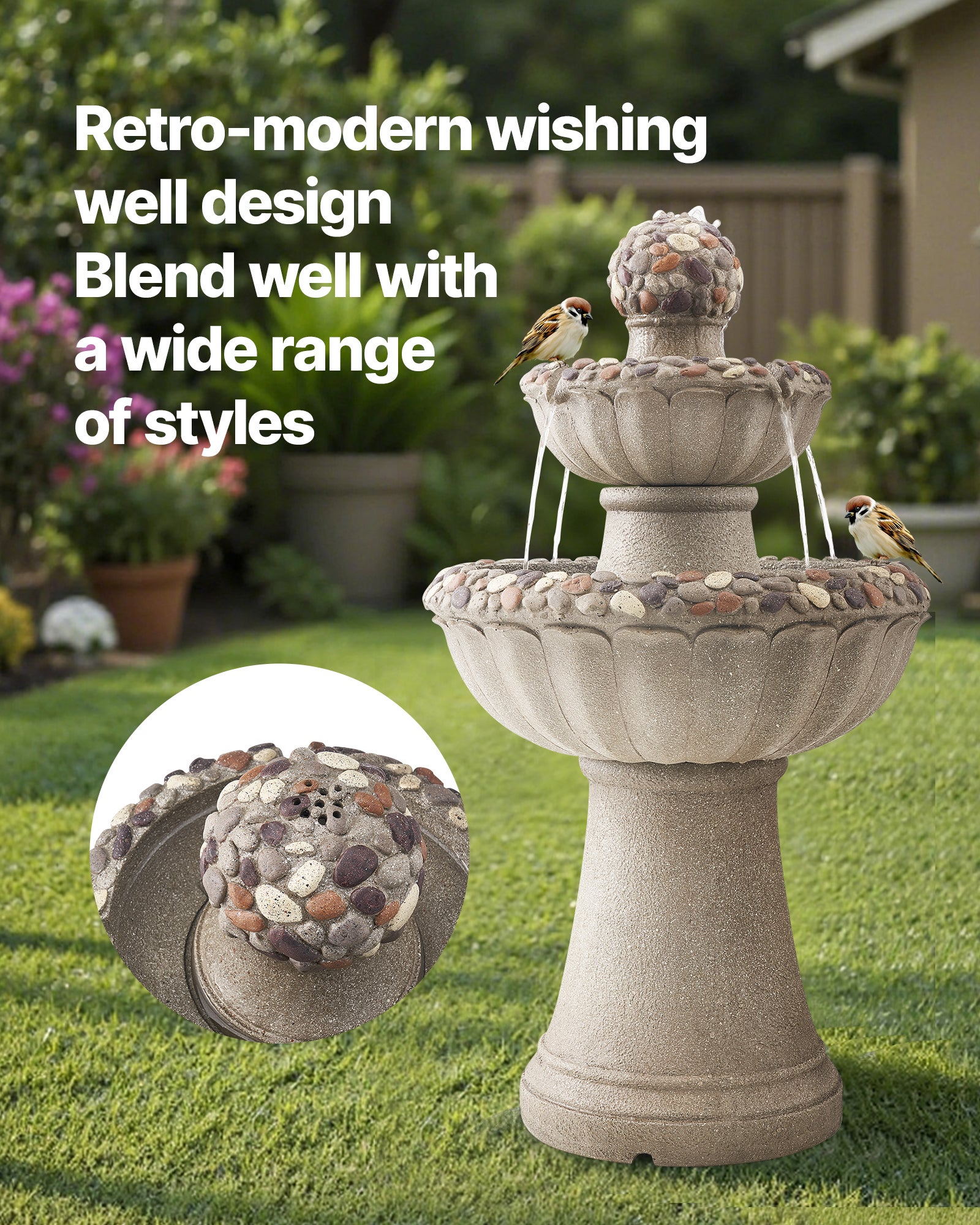 Fontaine Extérieure VEVOR Jardin, Hauteur 93 cm, Cascade Moderne 2 Niveaux, Fontaine en Fibre Verre et Résine, avec Pompe Eau, pour Jardins, Terrasses - 2