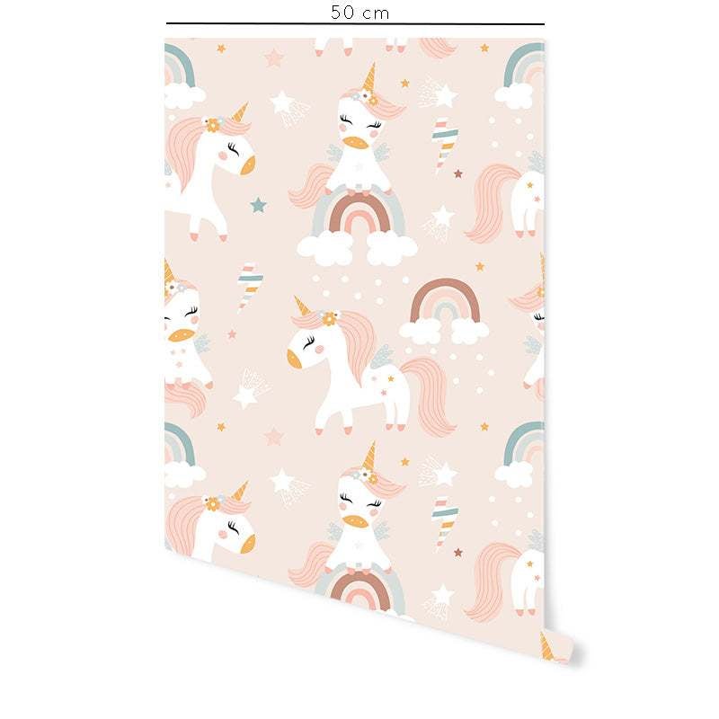 Carta da parati adesiva unicorni rosa in vinile lavabile e rimovibile - 1 rotolo 50x300 cm - Decochic - 2
