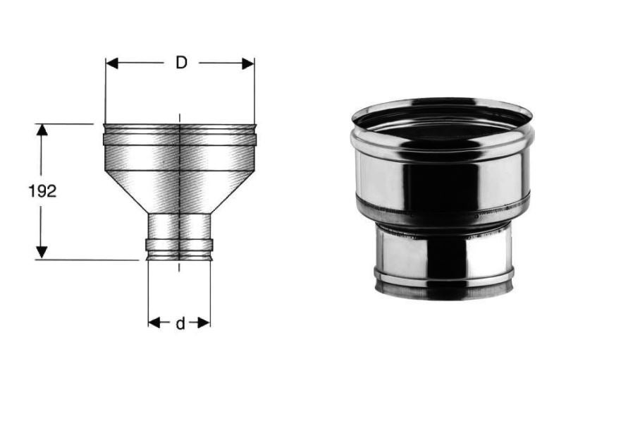 Réduction et augmentation de la section transversale d'un conduit de cheminée en acier inoxydable - Ø 150 F / 200 M - 2