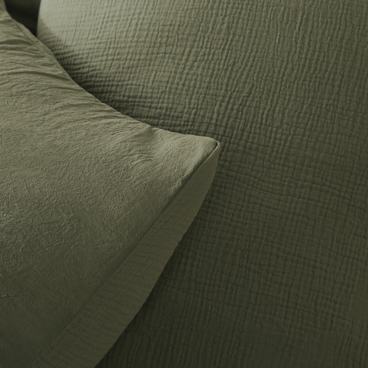Housse de couette gaze de coton/coton lavé, Kumco - Kaki - 140 x 200 cm - 4