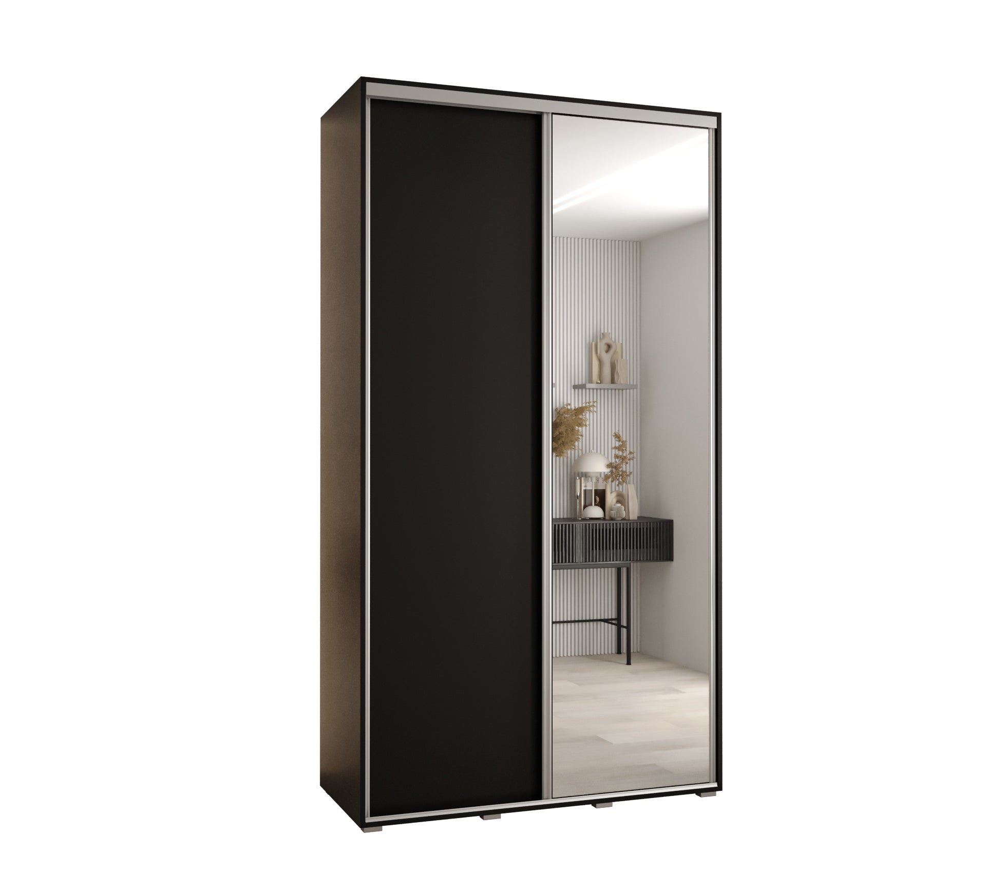 Szafa przesuwna z lustrem wysoka Davos 3 140 x 45 x 235,2 cm czarny + czarny + u. srebrny - Abiks Meble
