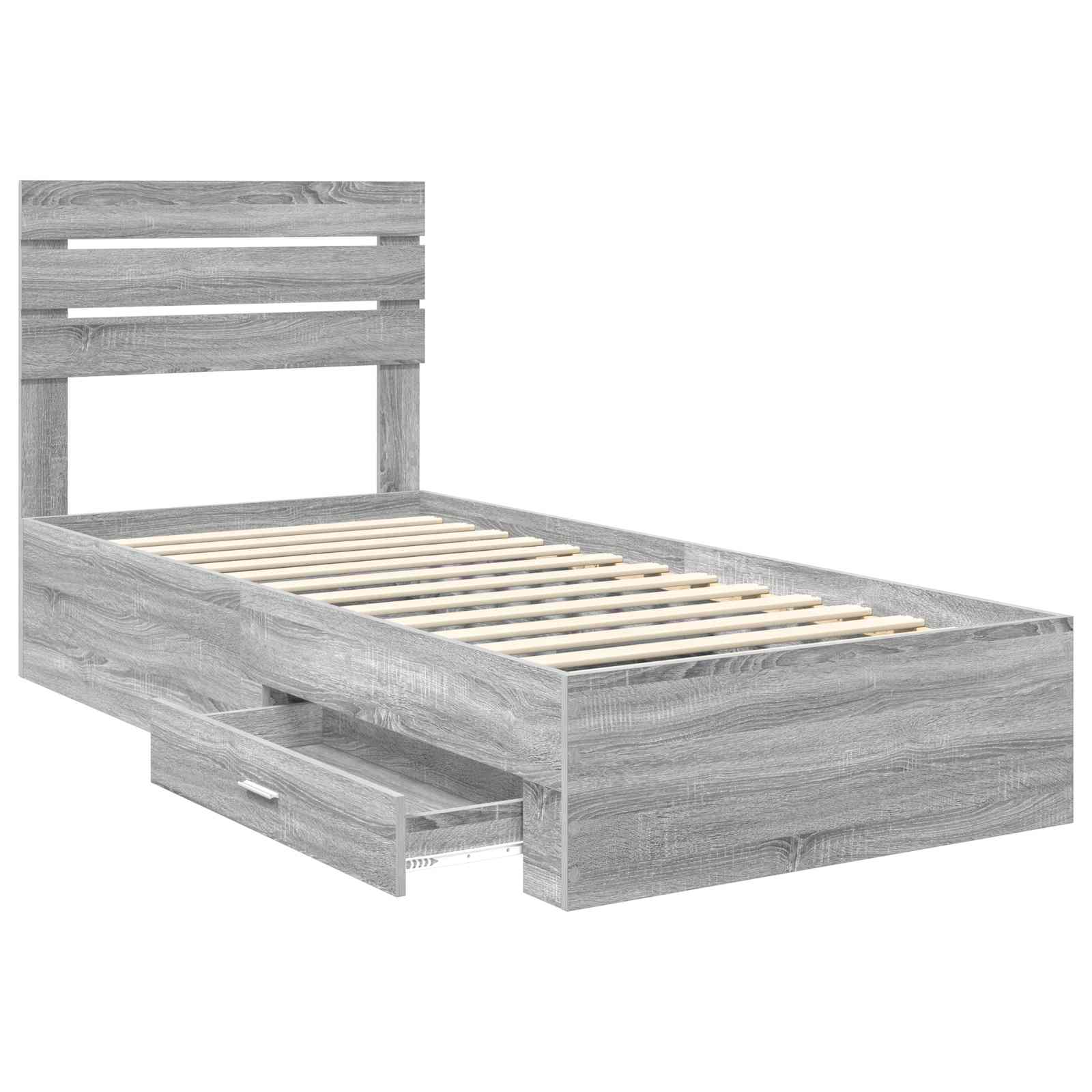 Cadre de lit gris 90 x 190 cm panneau de bois - 5