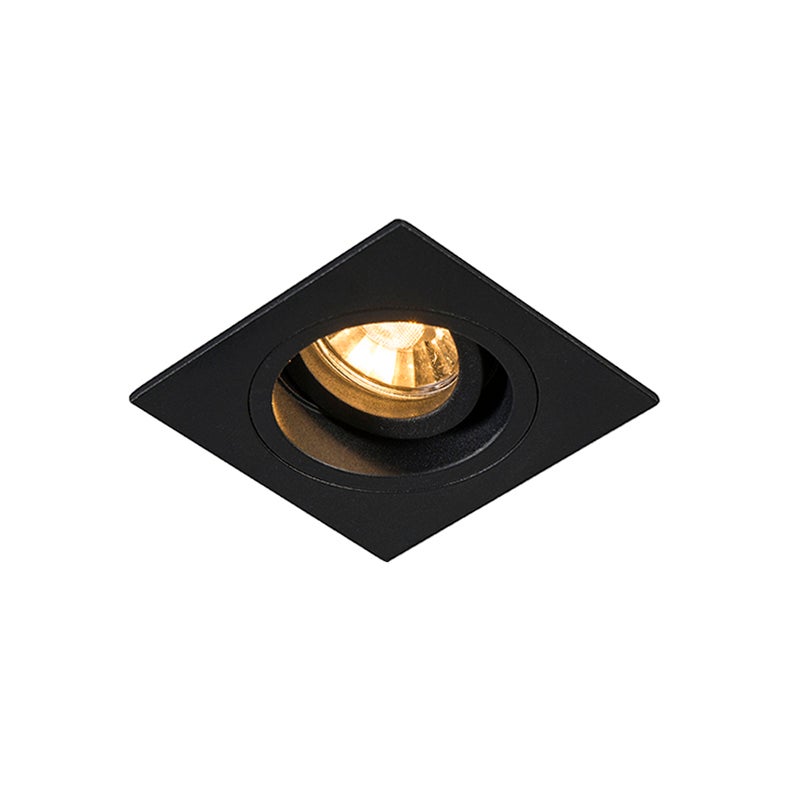 Qazqa reflektory wpuszczane - Chuck - czarny, gu10, max. 50w, kompatybilny z żarówką LED, 9.2cm, kwadratowy, IP20oświetlenie