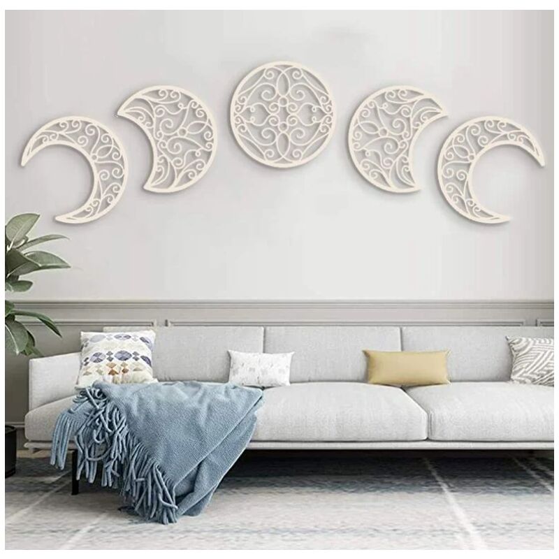 Décoration Murale Décoration Murale Aspect Lune (5 Pièces) Bois Nordique Aspect Lune Design Naturel Chambre Bohème Décoration Murale Maison20cm - 2
