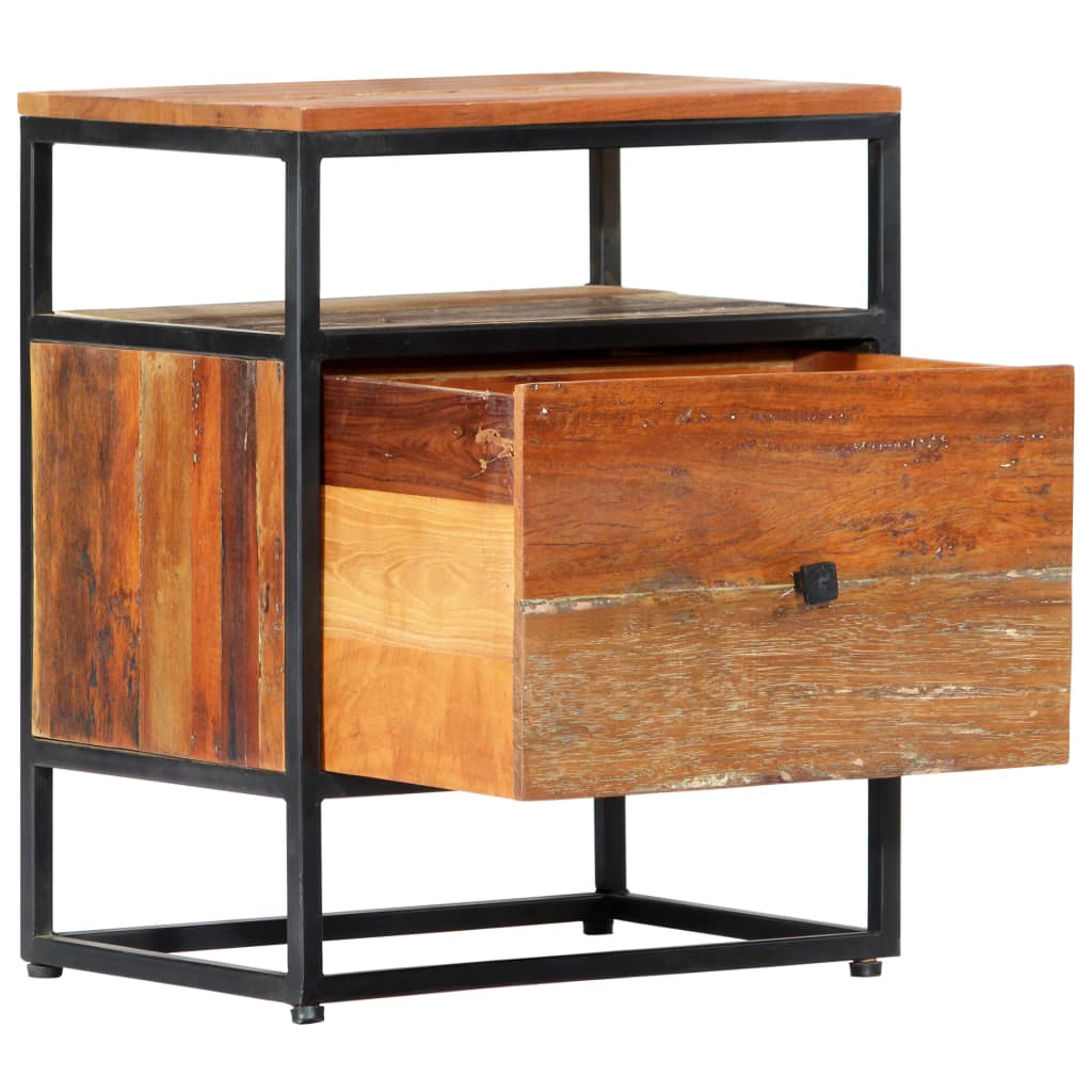 Table de nuit chevet commode armoire meuble chambre 40 x 30 x 50 cm bois de récupération et acier 1402037 - 3
