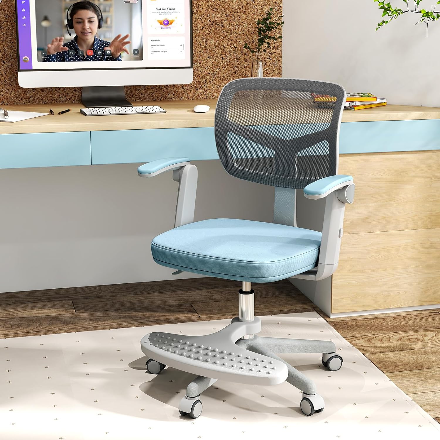 GOPLUS Chaise Bureau Enfant Hauteur Réglable 41-52cm Avec Repose-Pieds - Siège Étude Confortable Pour 3-15 Ans Bleu