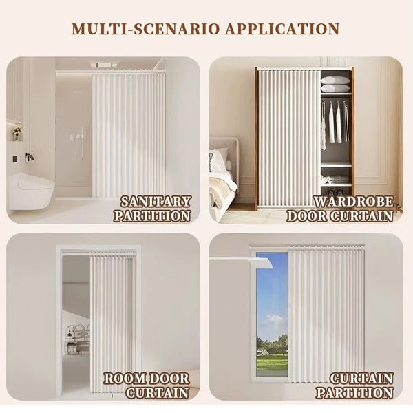 Rideau de porte pliant occultant 100W*200H, rideau de douche, adapté à l'armoire, rideau de porte pliant plissé, cloison de pièce intérieure - 4