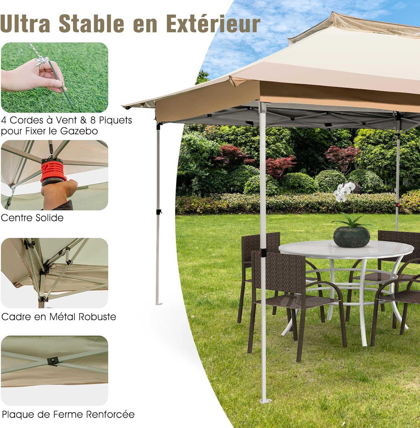 Gazebo Pieghevole da Giardino 3,6 x 3,6m, Gazebo Pop-up con Borsa da Trasporto con Ruote, Regolabile in Altezza, per Feste, Barbecue, Giardino - 7