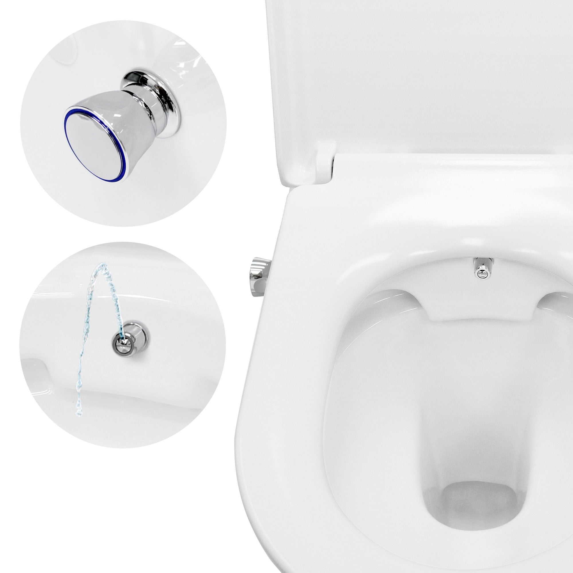 WC suspendu sans rebord nano revêtement fonction bidet court céramique blanc - 5