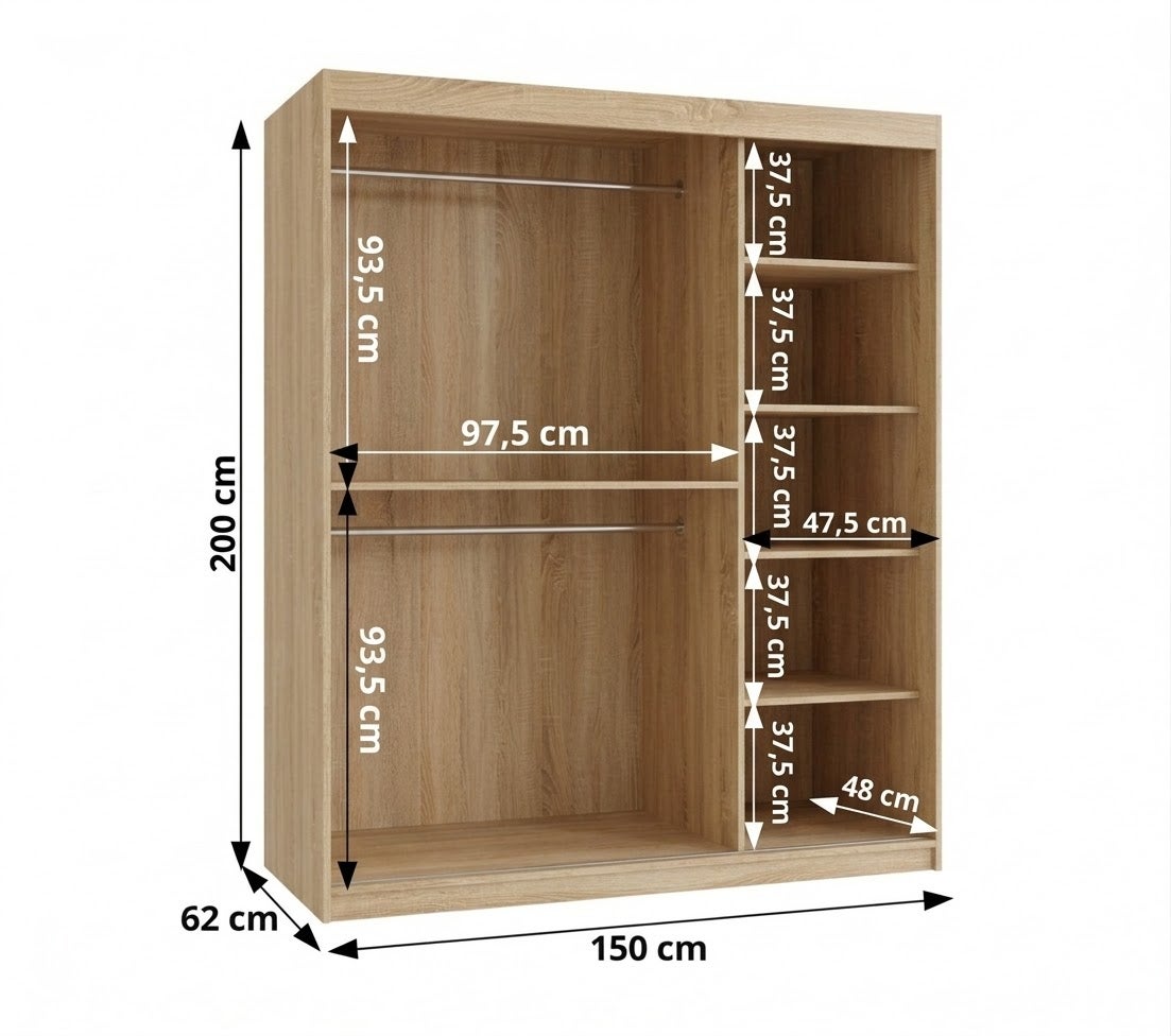Szafa przesuwna garderoba MOKA 150 x 62 x 200 cm Sonoma - 4
