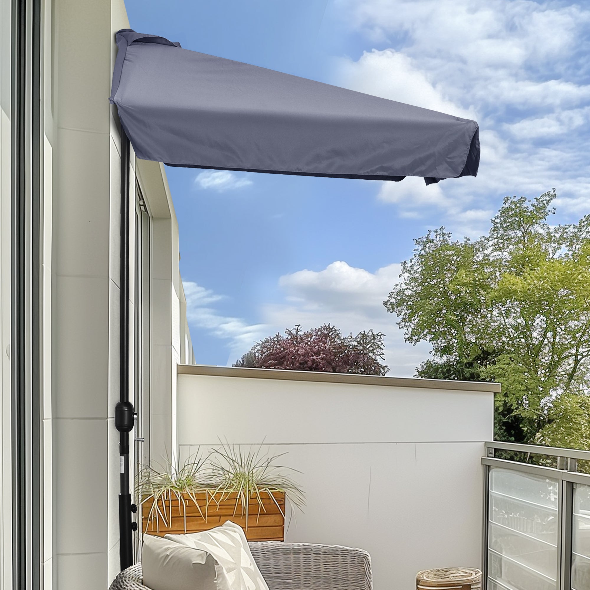Parasol demi-cercle mural 2,5x2,3 m manivelle, gris - 3