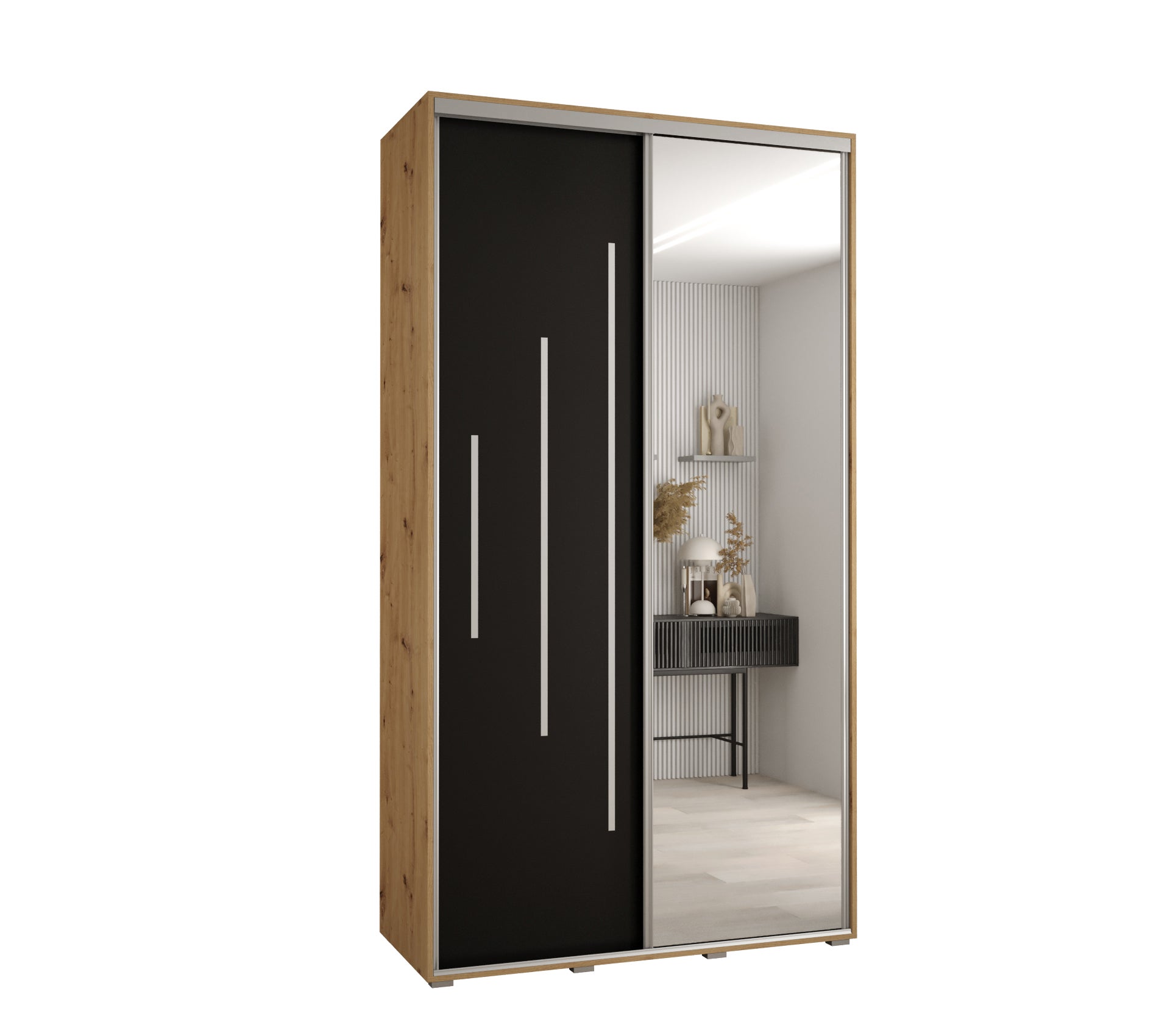Szafa przesuwna z lustrem wysoka Davos 13 130 x 60 x 235,2 cm artisan + czarmy + u. srebrny - Abiks Meble